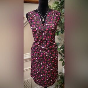 Fully Lined Sleeveless Black and Pink Printed Dress